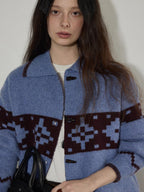 Lofi choose Acrylic Wool Relaxed Fit Commuter Cardigan Women Geometric Blue Sweaters