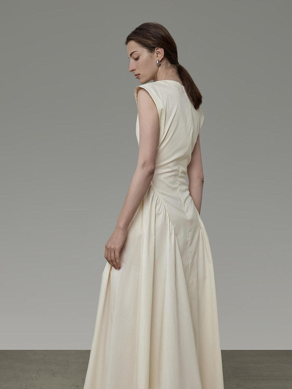 unspoken High Waist Colorblock V-neck Sleeveless Workwear A Line Cotton Maxi Dresses