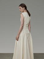 unspoken High Waist Colorblock V-neck Sleeveless Workwear A Line Cotton Maxi Dresses