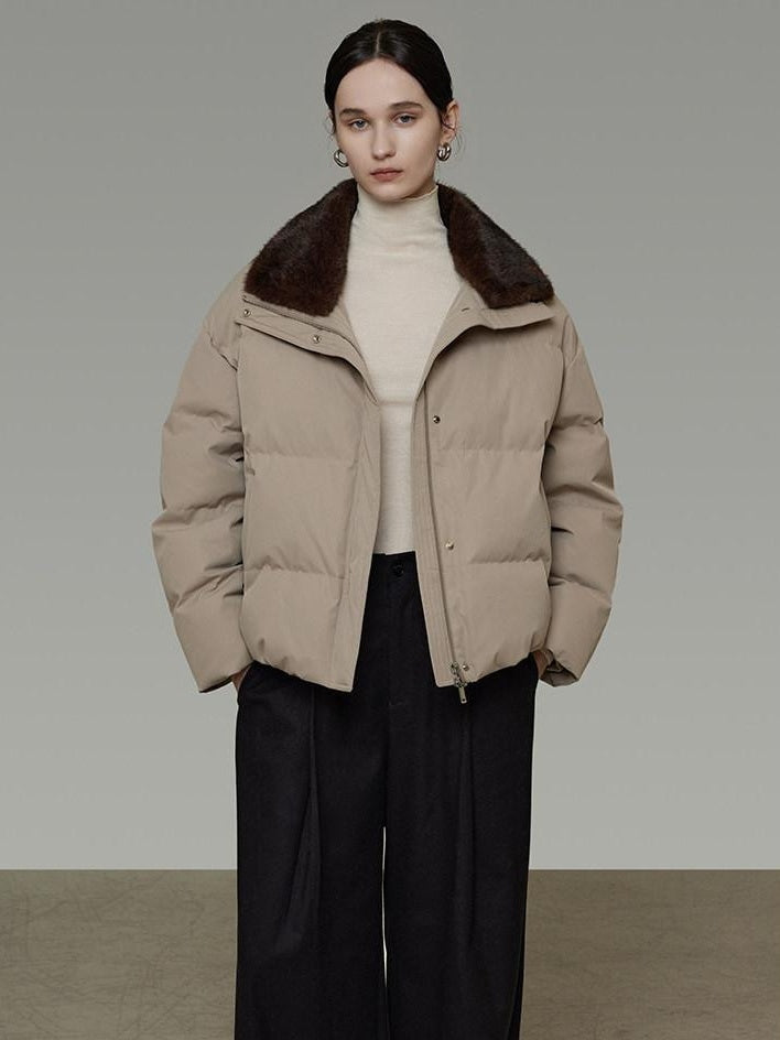 unspoken 90 White Duck Down Warm Loose Commuter Zip Lapel Women Down Jackets