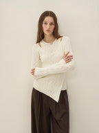 someone sometimes Polyester Blend Knit V-neck Slim Fit Sweet Ivory Women Long Sleeve T-Shirts