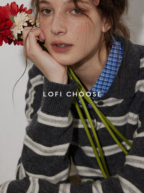 Lofi choose Cozy Knit Pullover Loose Fit Collared Office Women Knitwear Tops Sweaters