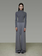 unspoken Breathable High Rise Tie Waist Office Solid Light Gray Poly Blend Wide Leg Pants