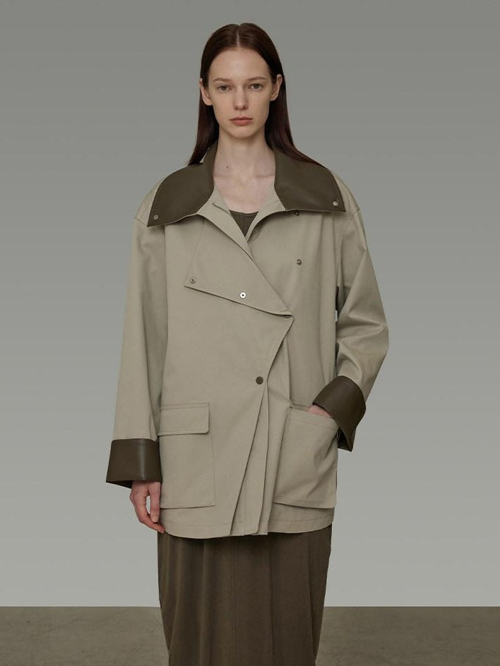 unspoken Pure Cotton Loose Mid Length Single Breasted Women Commuter Khaki Trench Coats