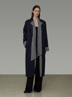 unspoken Minimal Navy Plaid Single Breasted Midlength Relaxed Women Trench Coats