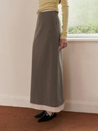 someone sometimes Elegant Patchwork Low Waist H Shape Straight Camel Women Daily Midi Skirts