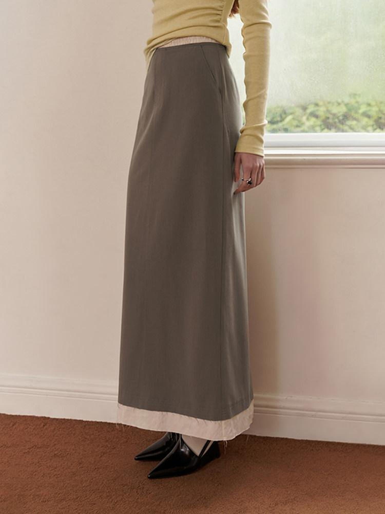 someone sometimes Elegant Patchwork Low Waist H Shape Straight Camel Women Daily Midi Skirts