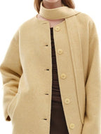 someone sometimes Minimalist Belted Roundneck Single Breasted 50 Percent Wool Yellow Wool Coats