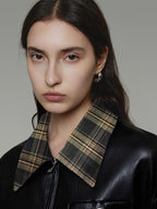 unspoken Commuter Loose Cropped Colorblock Patchwork Lapel Zipper Leather Jackets
