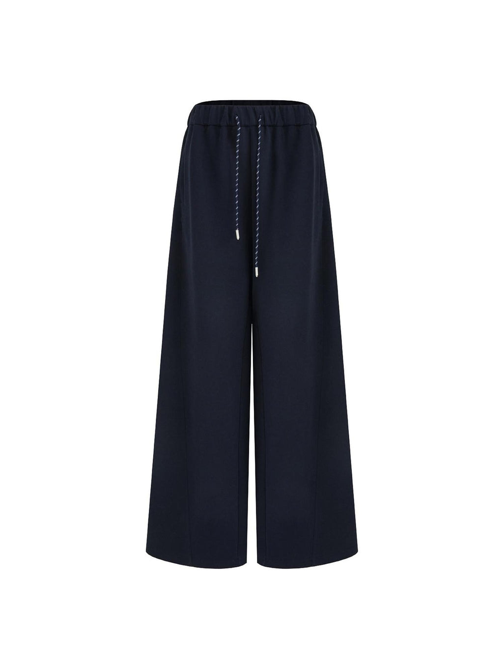 unspoken Breathable Soft Cotton Minimal Mid Rise Drawstring Navy Women Wide Leg Pants