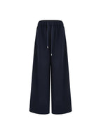 unspoken Breathable Soft Cotton Minimal Mid Rise Drawstring Navy Women Wide Leg Pants