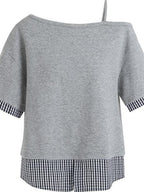 fano Cotton Blend Loose Korean Women Half Sleeve Bardot Off Shoulder Crop Tops