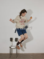 Lofi choose Oversized Letter Print Crewneck Pullover Commuter Style Women Oatmeal Sweatshirt