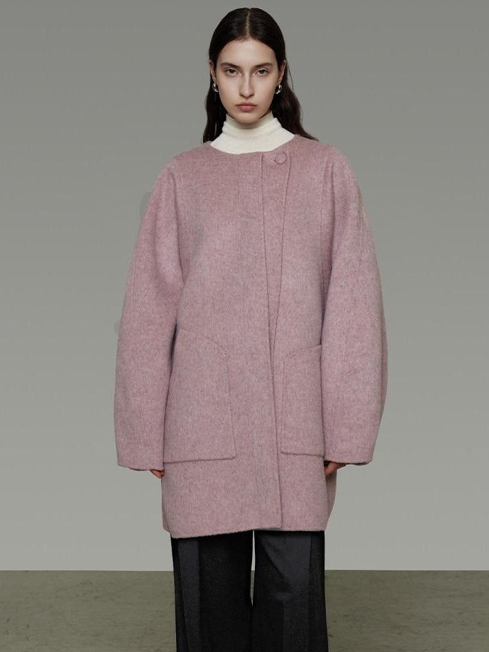 unspoken Pure Wool Loose Fit Minimal Office Midlength Single Button Women Wool Coats