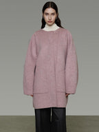 unspoken Pure Wool Loose Fit Minimal Office Midlength Single Button Women Wool Coats
