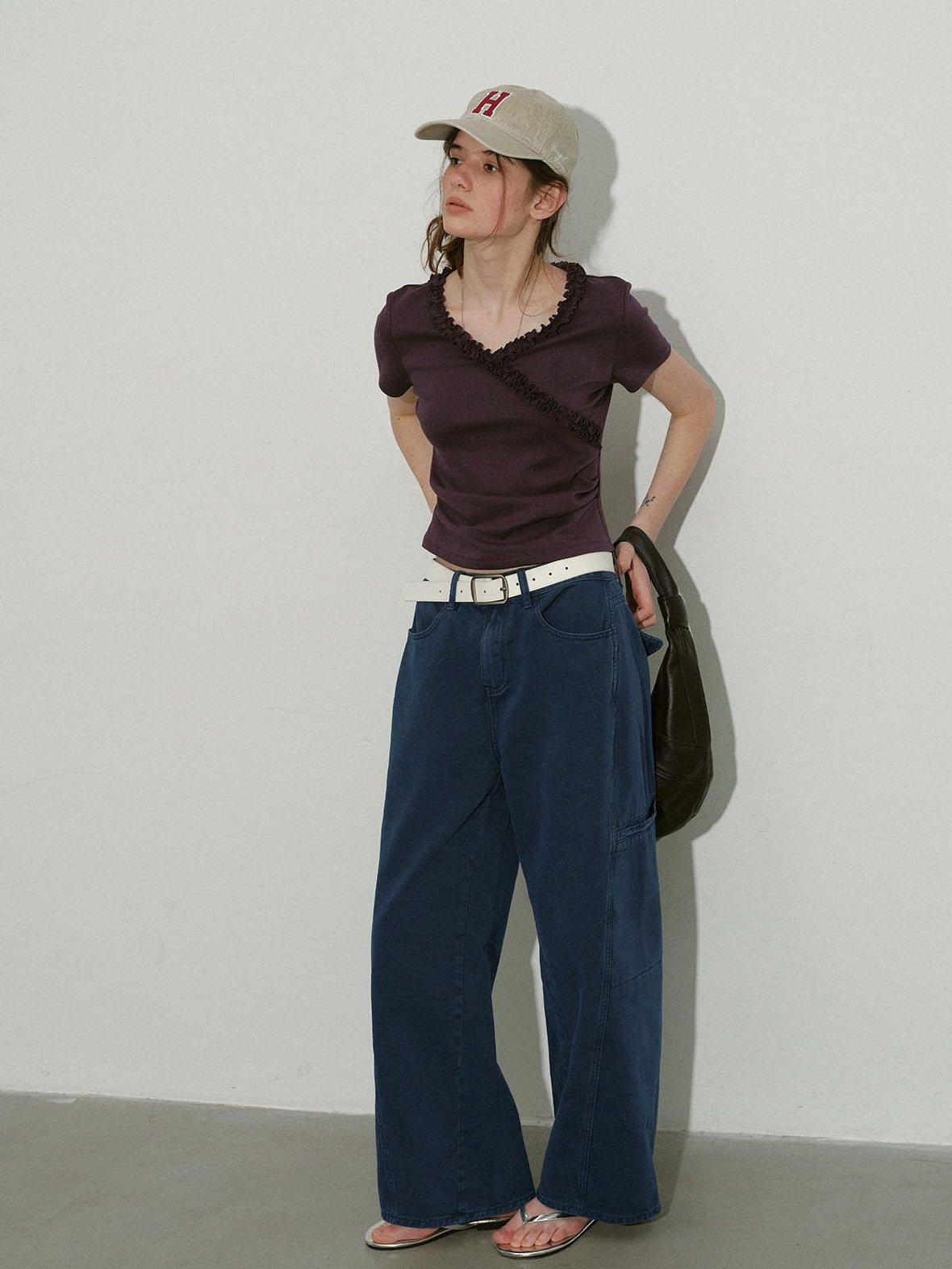 Lofi choose High Waist Washed Cotton Loose Office Women Waterwash Blue Wide Leg Jeans