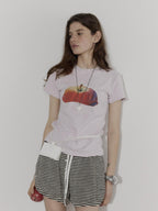 Lofi choose Office Relaxed Printed Round Neck Women Light Blue Short Sleeve T-Shirts