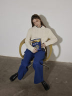 Lofi choose Cozy Pullover Relaxed Fit Commuter Office Knit Long Sleeve Beige Navy Sweaters