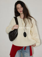 Lofi choose Soft Acrylic Commuter Loose Fit Solid Crewneck Women Knitwear Sweaters