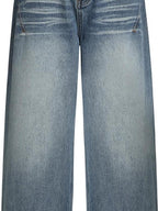 fano High Waist Wide Leg Zipper Fly Loose Light Blue Denim Straight Leg Jeans