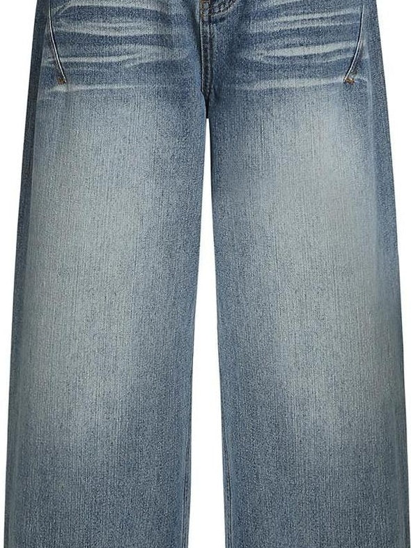 fano High Waist Wide Leg Zipper Fly Loose Light Blue Denim Straight Leg Jeans