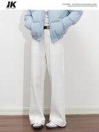 ikyou High Waist Loose Straight Colorfast White Denim Cotton Wide Leg Jeans
