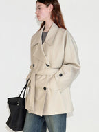 fano Korean Commuter Loose Double Breasted Midlength Women Poly Viscose Trench Coats