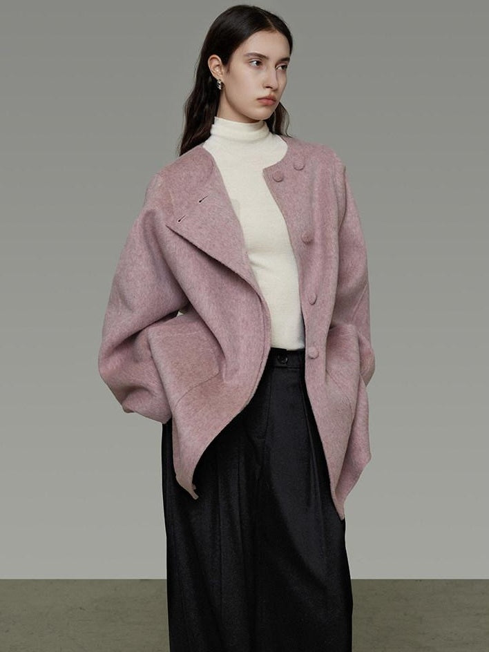 unspoken Pure Wool Loose Fit Minimal Office Midlength Single Button Women Wool Coats