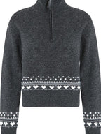 fano Wool Blend Half Zip Turtleneck Loose Fit Commuter Women Deep Gray Sweaters