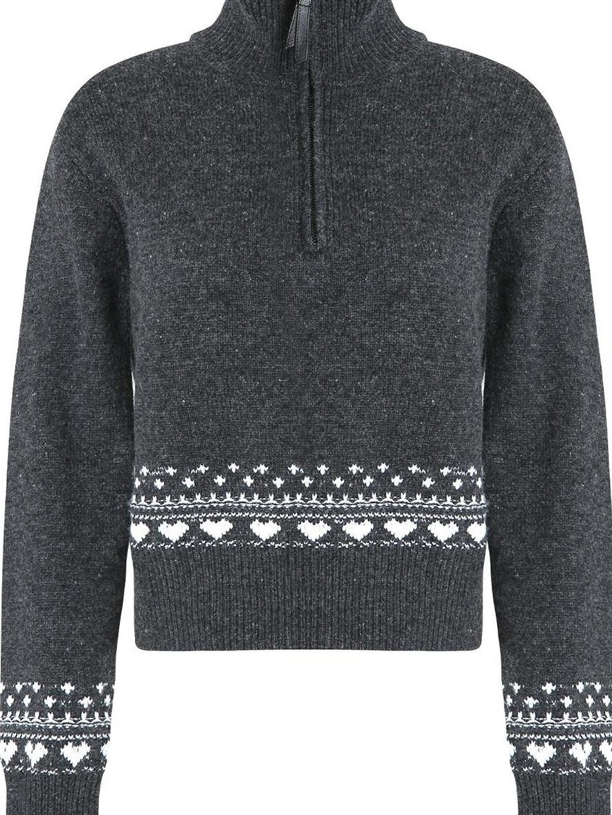 fano Wool Blend Half Zip Turtleneck Loose Fit Commuter Women Deep Gray Sweaters