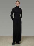 unspoken Modal Knit Turtleneck Slim Waist Long Sleeve City Workwear Black Maxi Dresses