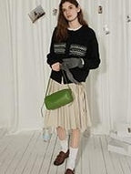 Lofi choose High Waist Vintage Pleated A Line Girly Office Apricot Polyester Midi Skirts