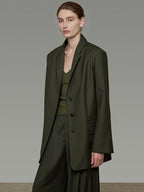 unspoken Breathable Dark Green Loose Lapel Blazer High Waist Casual Top & Skirt Sets