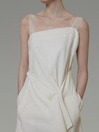unspoken Cinched Waist Minimalist Asymmetric Spaghetti Strap A Line Midi Maxi Dresses