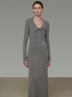 unspoken Soft Breathable Vneck Longsleeve Waist Cinch Viscose Knit Maxi Dresses