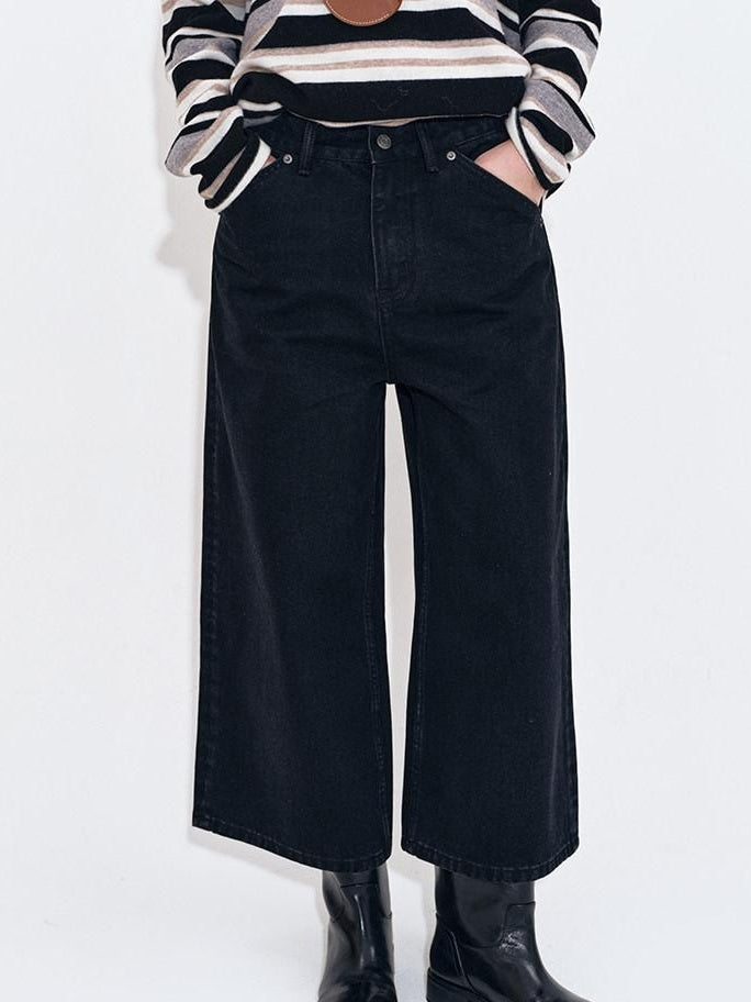 fano High Waist Cotton Button Fly Casual No Stretch Women Black Straight Leg Jeans