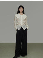 unspoken Lyocell Embroidered Doll Collar Loose Fit Women White Button Long Sleeve Blouses