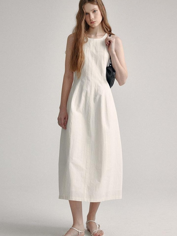 High Waist Sleeveless Minimalist Office A Line Cotton Blend Maxi Dresses
