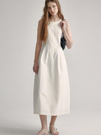 High Waist Sleeveless Minimalist Office A Line Cotton Blend Maxi Dresses