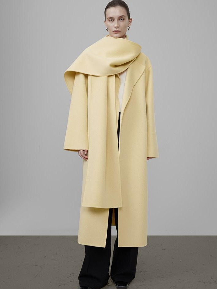 unspoken 100 Percent Wool Bright Yellow Long Straight Minimalist Office Wool Coats