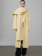 unspoken 100 Percent Wool Bright Yellow Long Straight Minimalist Office Wool Coats