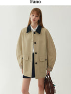 fano Patchwork Plaid Oversized Street Mid Length Cotton Blend Women Trench Coats
