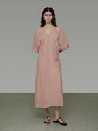 unspoken Breathable Linen Lyocell Blend Minimal A Line V-neck Pleated Women Maxi Dresses