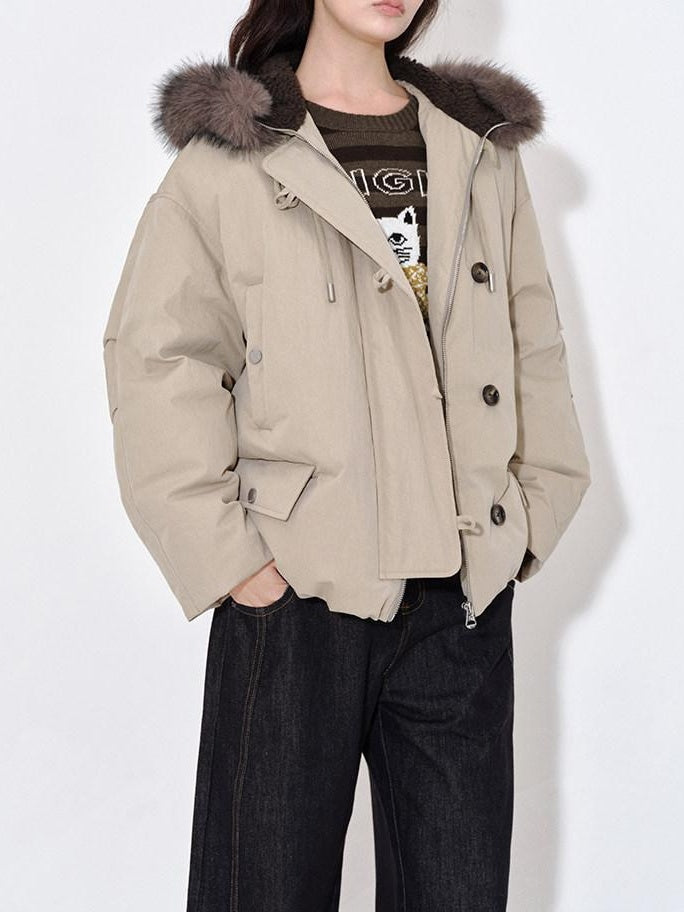 fano 90 White Duck Down Warm Commuter Straight Fit Patchwork Khaki Women Down Jackets