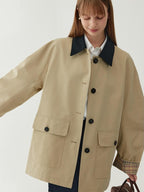 fano Khaki Black Contrast Short Cotton Blend Single Breasted Women Trench Coats