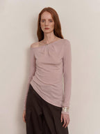 someone sometimes Lyocell Wool Blend Lightweight Asymmetric Neck Slim Casual Long Sleeve T-Shirts