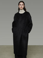 unspoken Heavyweight Lambswool Blend Minimal Commuter Loose Longline Black Wool Coats
