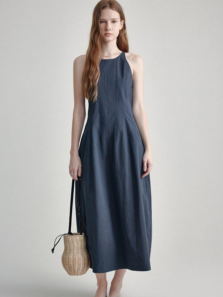 High Waist Sleeveless Minimalist Office A Line Cotton Blend Maxi Dresses
