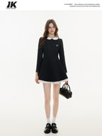 ikyou Elegant Mesh Princess High Waist Doll Collar A Line Black Midi Dresses