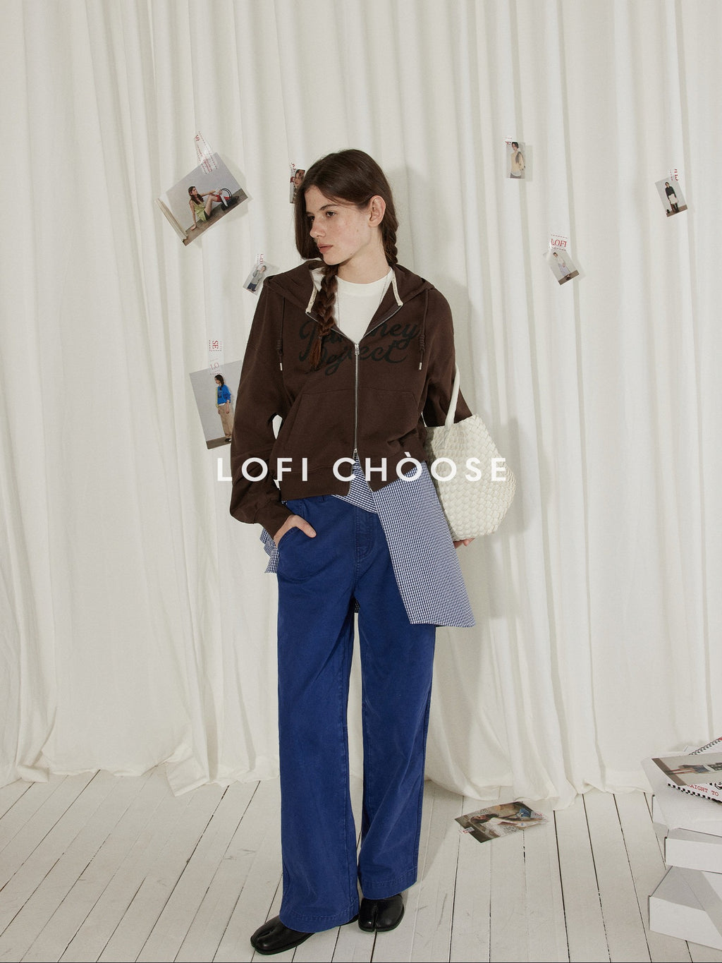 Lofi choose High Waist Distressed Vintage Blue Relaxed Cotton Zip Fly Womens Wide Leg Jeans